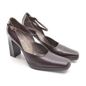 Sergio Rossi Brown Low Platform Ankle Strap Pumps 38.5